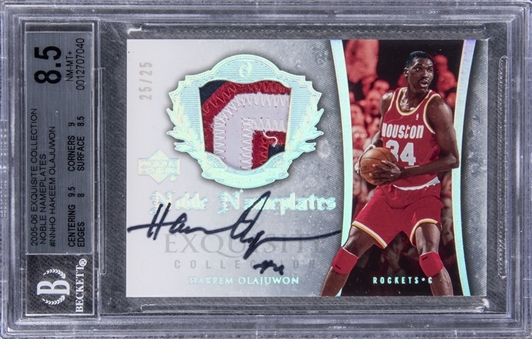 2005-06 UD "Exquisite Collection" Noble Nameplates #NNHO Hakeem Olajuwon Signed Game Used Patch Card (#25/25) - BGS NM-MT+ 8.5/BGS 9